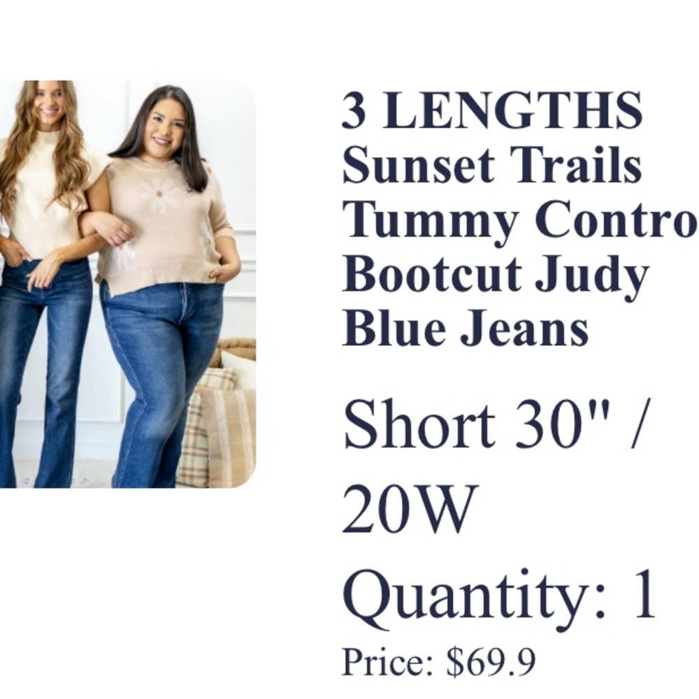 JUDY BLUE!!! Sunset Trails Tummy Control Bootcut Jeans 20W Short (30” inseam)